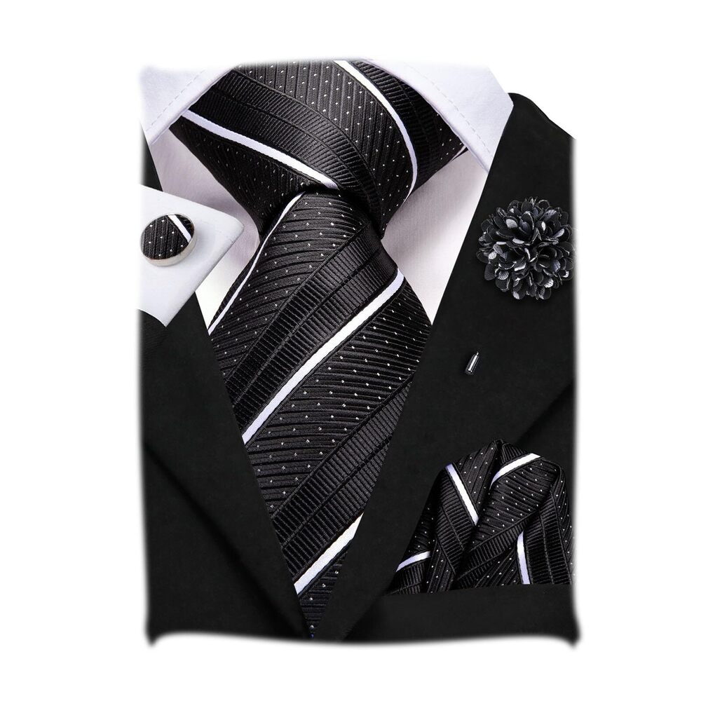 1505 Silk Ties Lapel Pin Handkerchief Cufflinks Set Striped/Paisley/Floral